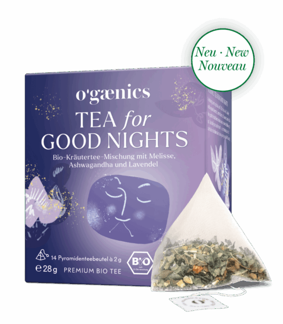 Ogaenics-Tea-for-good-nights-schlaf-tee-oeko-pyramiden-teebeutel-Packung-NEU