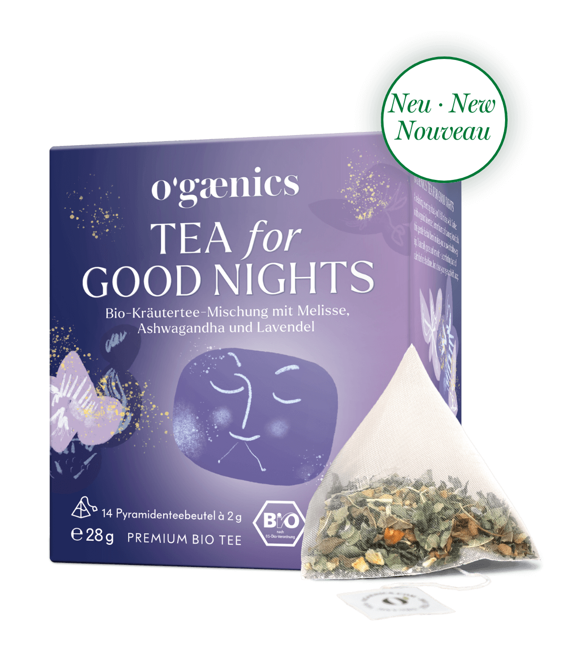 Ogaenics-Tea-for-good-nights-schlaf-tee-oeko-pyramiden-teebeutel-Packung-NEU