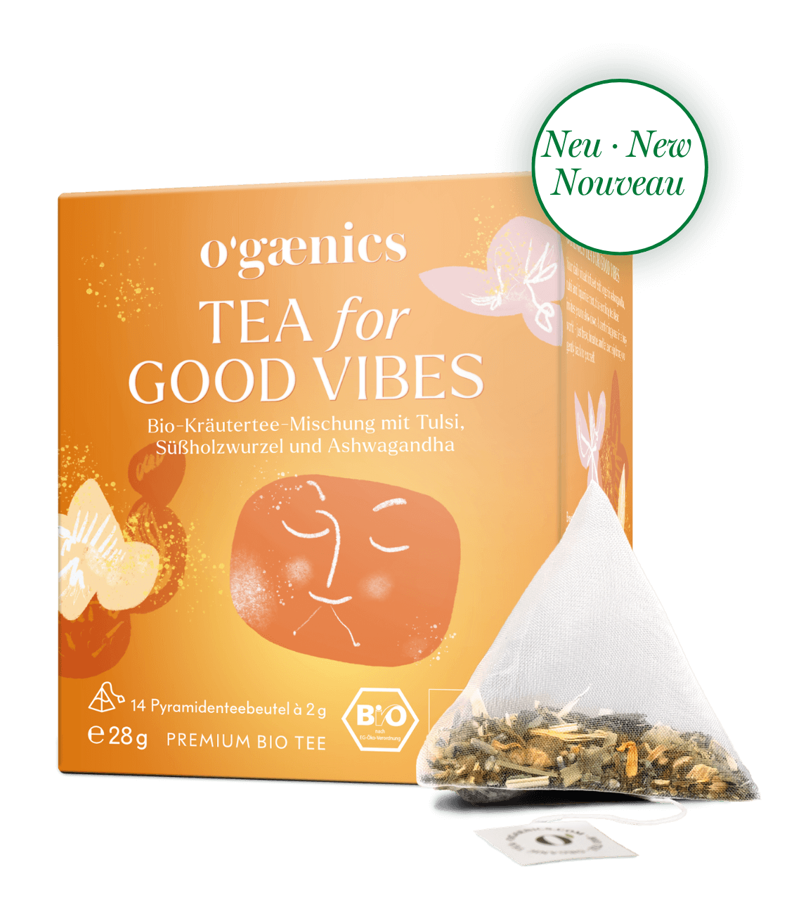 Ogaenics-Tea-for-good-vibes-stress-tee-oeko-pyramiden-teebeutel-Packung-NEU